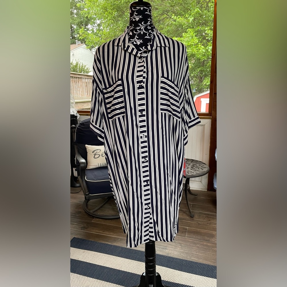 Refinery29 Navy and White Striped Shirt